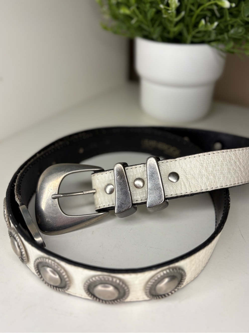 Leatherock White Genuine Leather Western Concho Studded Belt Size S